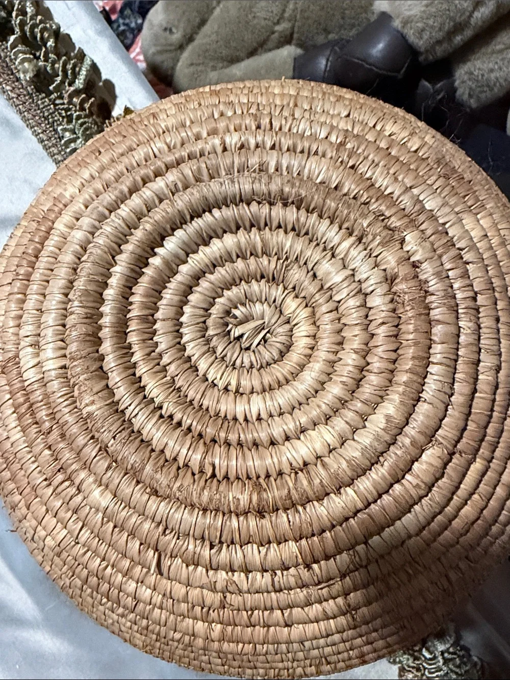 Handwoven Natural and Brown turquoise orange Basket very beautiful color